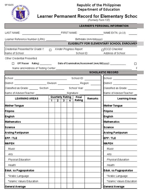 deped form 137 download|School Form 10 (SF10) Learner’s Permanent Academic Record (Formerly.